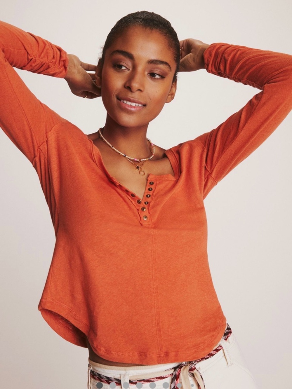 Pilcro Anthropologie Long-Sleeve Henley Top in Rust